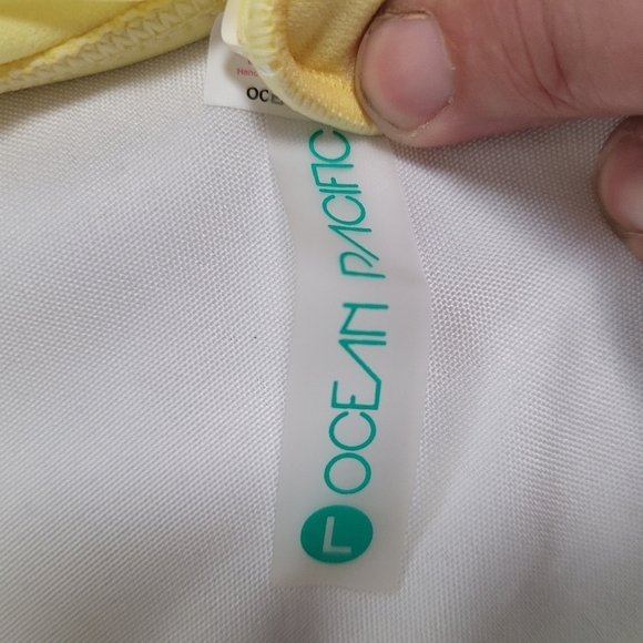 OP Ocean Pacific Cutout One Piece Swimsuit Size L Yellow Pink - Picture 8 of 11